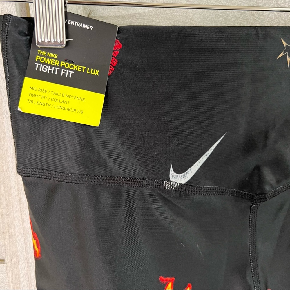 NWT Nike Power Pocket Lux Leggings | Black w/ Red & Silver | Size M | Mid-Rise - Picture 6 of 6